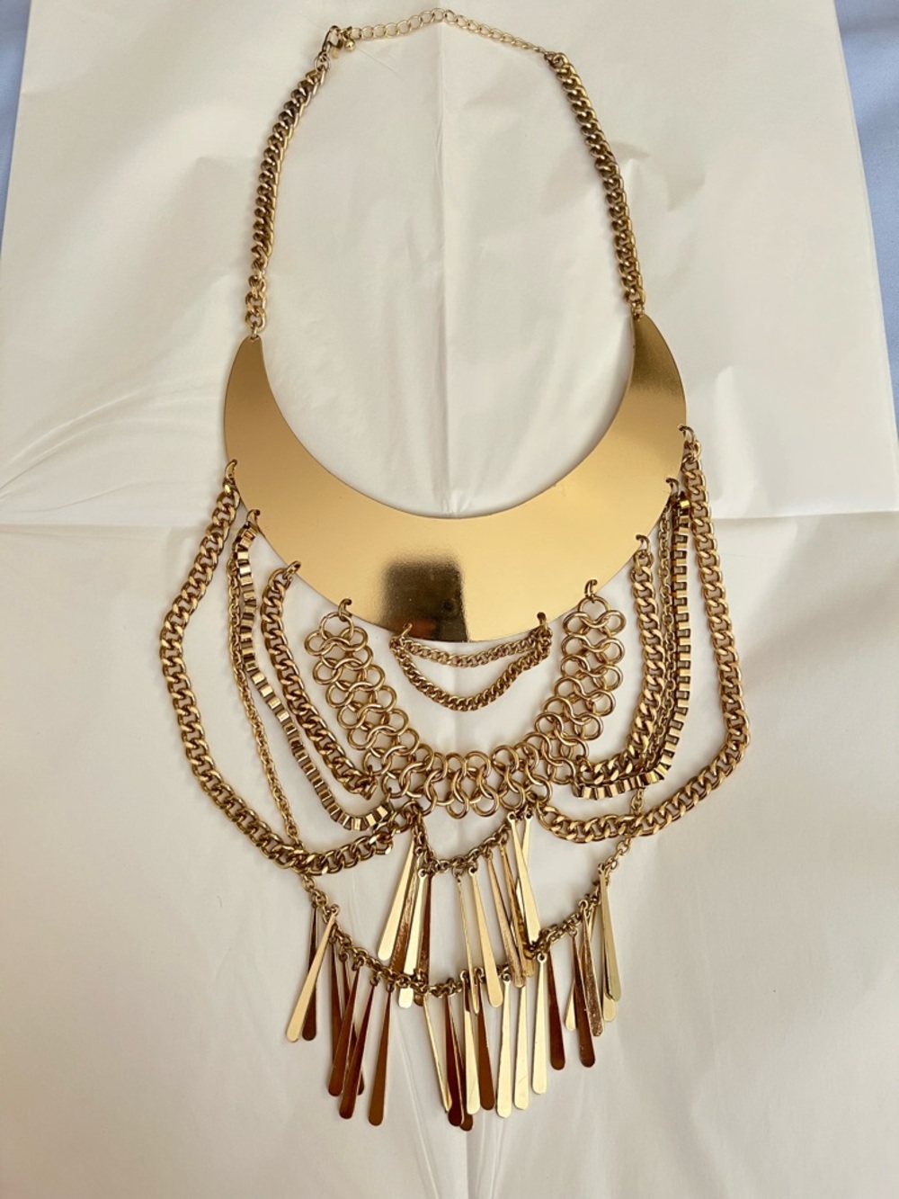 Gold Statement Fringe Bib Necklace - Women Jewelry